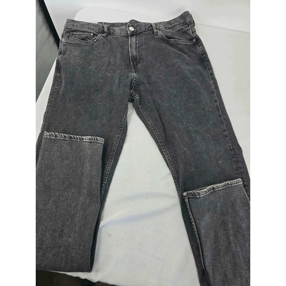 H&M &Denim Mens Slim Fit Jeans Faded Black Acid Wash 36x34 5-Pocket Tapered Leg
